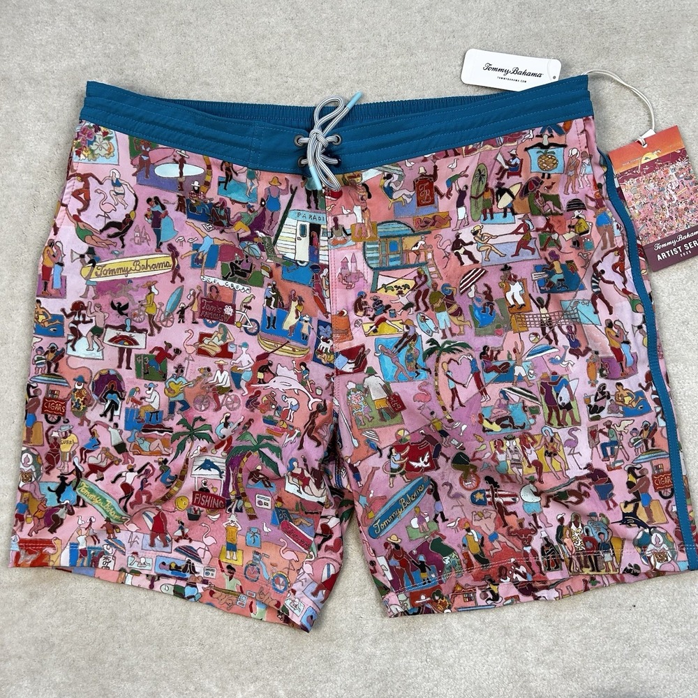 Tommy Bahama Mens Artist Series Swim Shorts Trunks Men's XL All Over Print Lined